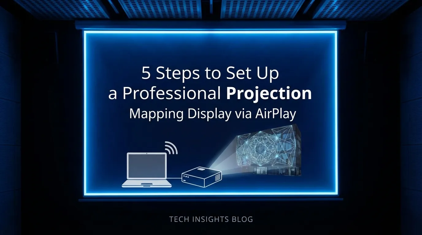 AirPlay projection mapping setup using iPhone screen mirroring to a projector for cable-free SurfaBeam control