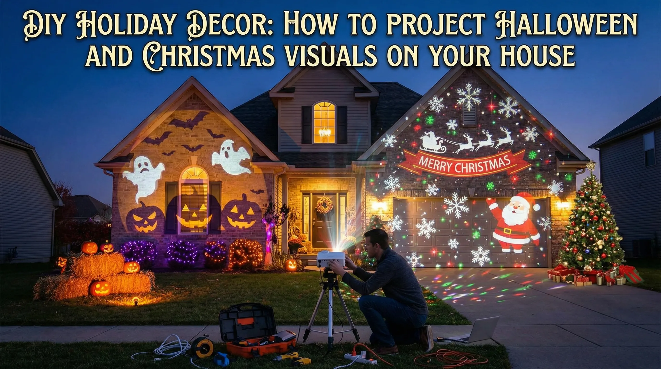 DIY holiday house projection mapping for Halloween and Christmas using SurfaBeam