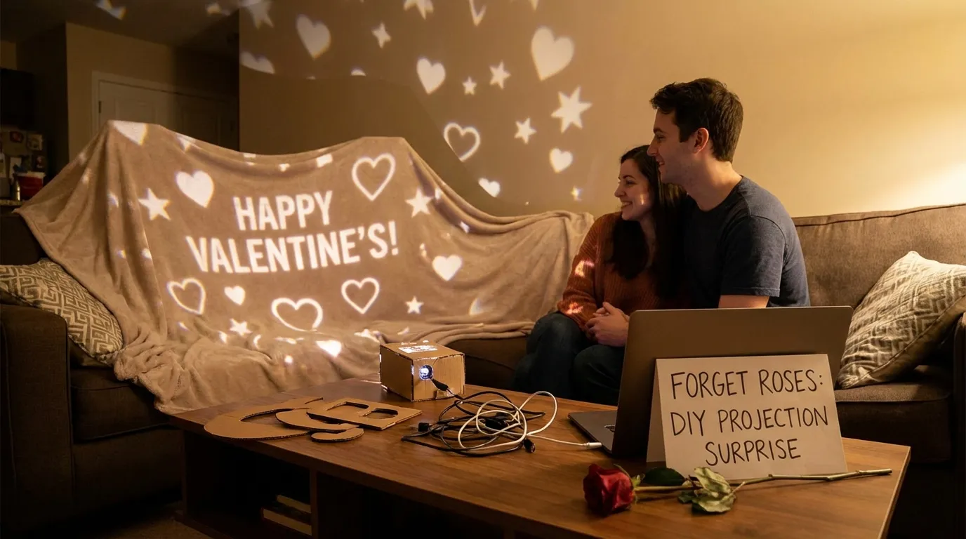 DIY Valentine’s Day projection mapping at home with romantic visuals mapped using a smartphone and SurfaBeam Pro